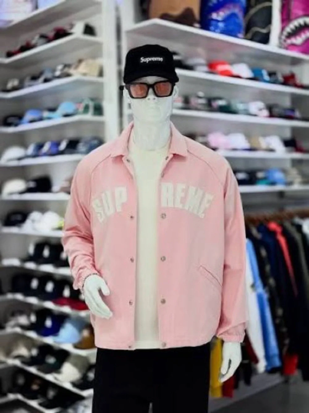 Supreme Pink Coach Jacket with White Logo arc